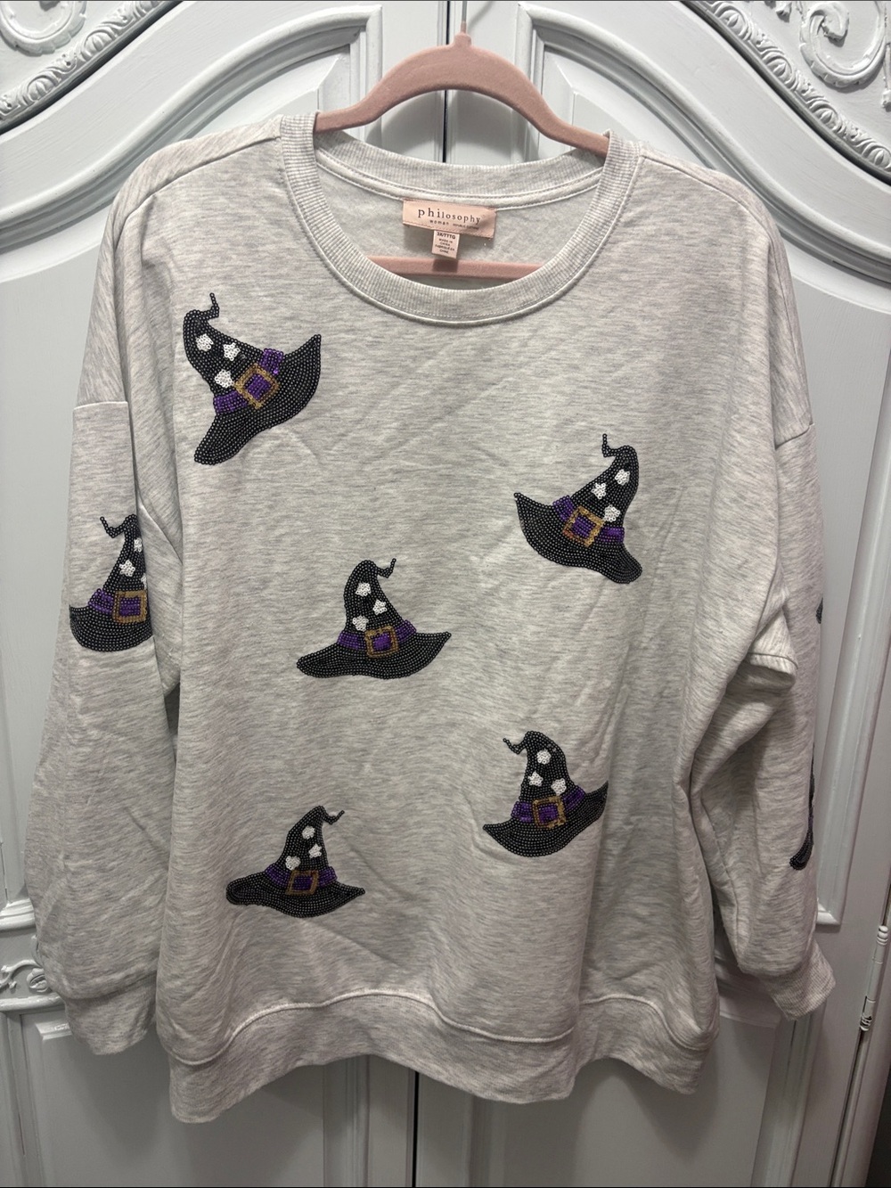 Philosophy Light Gray Crewneck Sweatshirt with Sequin Witch Hats - 3X